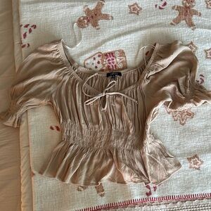 Ambiance Tan Peasant Blouse
